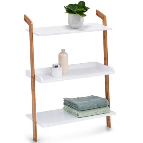 Mdf Ladder Rack Ladder-Rack with 3 shelves, bamboo/MDF, white