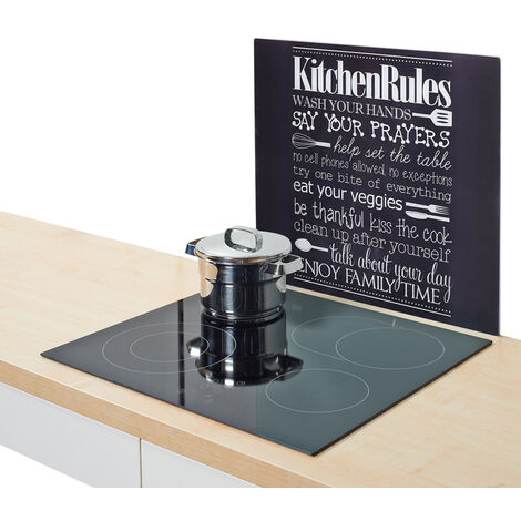Plaque en verre trempé pour cuisinière – Résistante aux chocs et rayures – Style vintage noir avec taches blanches – Protection efficace – Zeller
