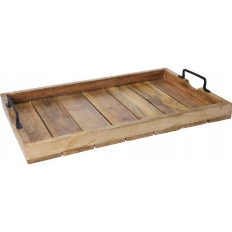 Plateau de table en bois nervuré – Lot de 3 plateaux – Dimensions : 57,5 x 38,5 x 6 cm, 45,5 x 31 x 7,5 cm, 38 x 25 x 8 cm – Home Styling