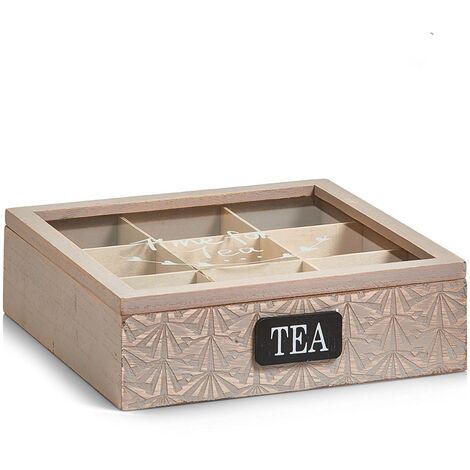 Boîte à thé en bois, 9 compartiments, ZELLER
