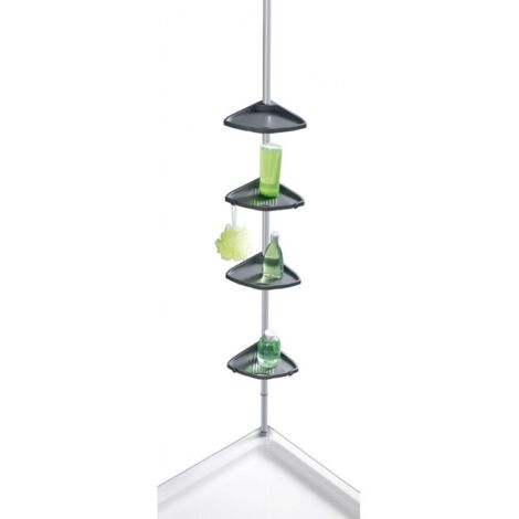 Wenko – Étagère télescopique d'angle pour salle de bain – 4 niveaux extensibles 145-275 cm – Aluminium et plastique – Installation sans perçage