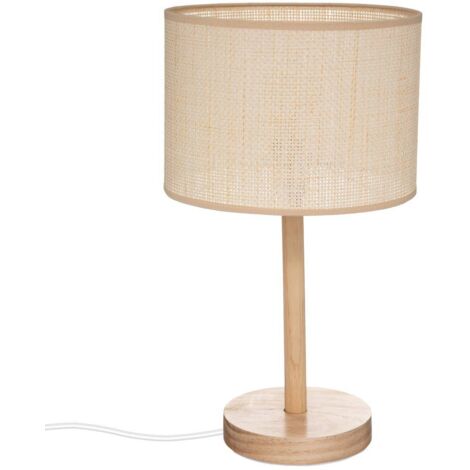 Lampe à poser en Bois de Pin et Abat-jour Beige naturel tressé H 42 cm - Atmosphera (1/5)