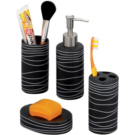 Ensemble 4 Pièces Salle De Bain En Céramique Blanc – Distributeur Savon, Boîte, Tasses Brosse à Dents – Style Européen