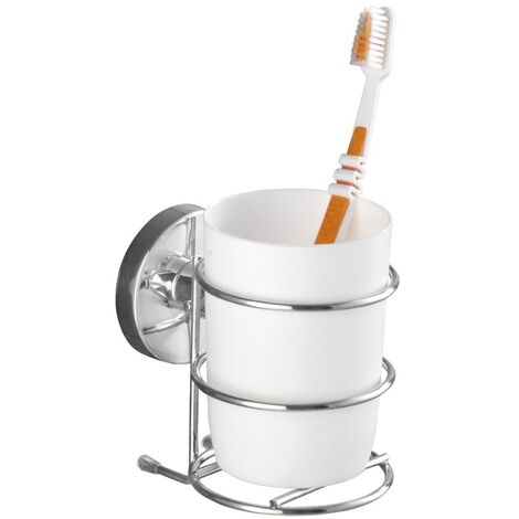 WENKO Porte Brosse à Dents Polaris Chromé - Gobelet Céramique Salle De Bain Ø7,5 X 11 Cm, Élégant Et Pratique