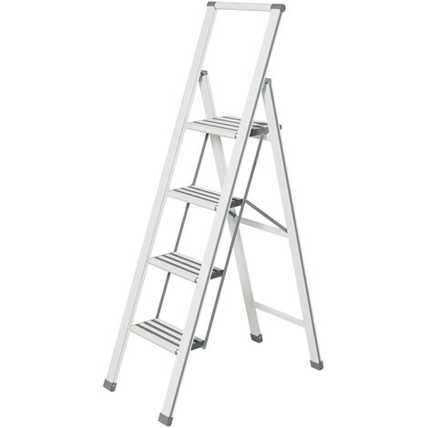Wenko – Escabeau pliant aluminium 4 marches – Hauteur 102 cm – Charge max 150 kg – Grandes marches antidérapantes pour sécurité accrue (1/6)