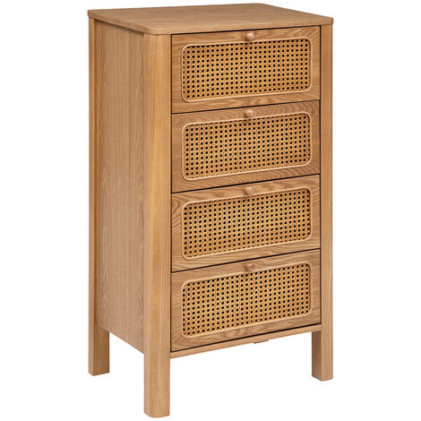 Chiffonier Tiria en placage frêne 4 tiroirs 55x38cm – Cannage en rotin – Meuble de rangement bohème – Atmosphera