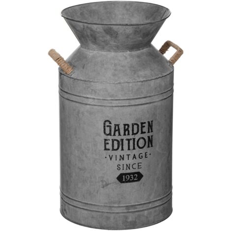Atmosphera – Pot à lait en métal gris 48cm – Zinc durable avec poignées en jute – Pour grands bouquets de fleurs séchées (1/3)