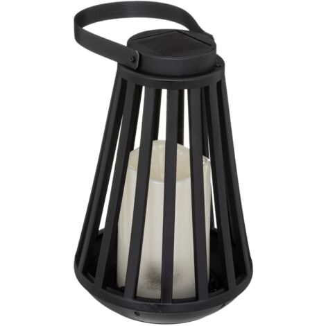 Atmosphera – Lanterne solaire extérieure noire 21,5 x 14,5 cm – Éclairage doux effet flamme – Poignée pour suspension – Batterie rechargeable 300 mAh (1/5)