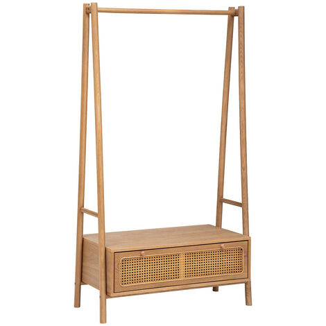Atmosphera – Meuble d'entrée vestiaire en bois avec tiroir L. 90 x P. 45 x H. 162 cm – Façade cannage rotin – Pour rangement vêtements et chaussures (1/5)