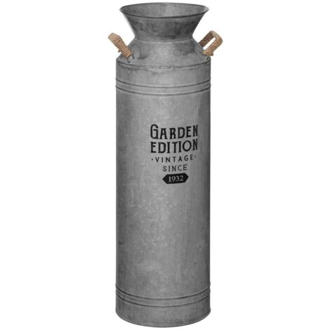 Atmosphera – Pot à lait en zinc gris 62 cm – Poignées en corde de jute – Décoration vintage pour compositions florales (1/4)