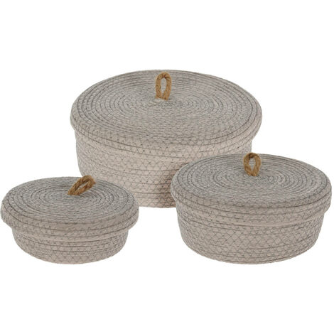 Paniers de rangement décoratifs, couvercle en jute, 3 pièces (1/5)