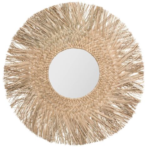 Atmosphera – Miroir mural en roseau naturel Ø 80 cm – Design artisanal – Miroir central Ø 30 cm – Installation facile avec crochet