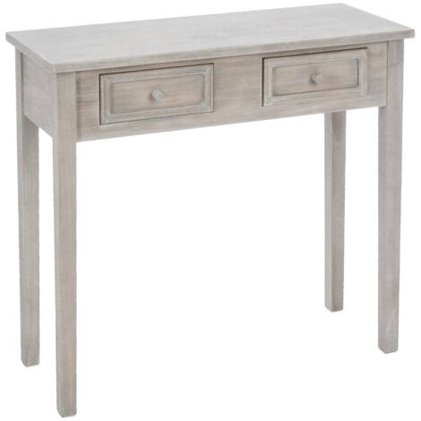 Atmosphera – Console en bois effet blanchi 80x30x76 cm – 2 tiroirs – Style vintage – Paulownia et MDF – Pieds en bois massif
