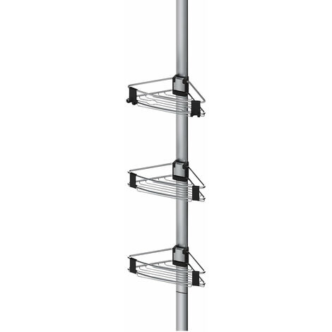 Wenko – Étagère de douche télescopique 3 niveaux – Aluminium durable – Dimensions 35,5 x 188-290 x 19,5 cm – Pour petits espaces