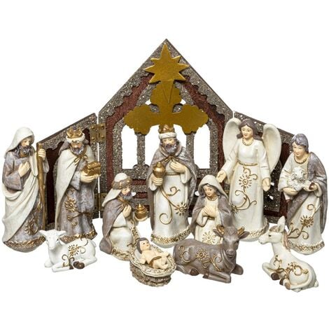 Crèche De Noël Lumineuse Avec 11 Santons L 31,5 X H 17,8 Cm