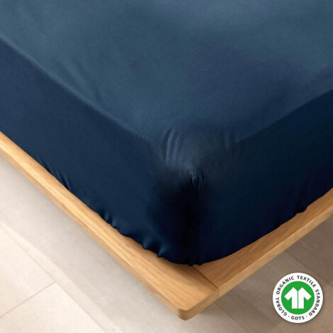 Drap housse 2 personnes 140 x 190 x 30 cm coton bio Biolina Bleu nuit