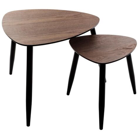 Atmosphera – Lot de 2 tables basses gigognes en bois de peuplier – Plateau MDF plaqué noyer – Dimensions 40x40cm et 60,5x60,5cm – Design moderne