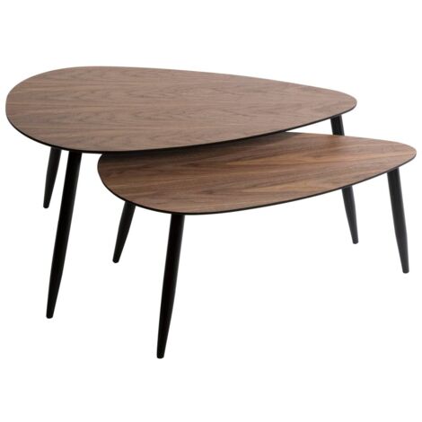 Atmosphera – Lot de 2 tables basses gigognes en MDF et peuplier – Finition noyer – Dimensions S: 88x48x40cm, M: 98x60x48cm – À monter soi-même