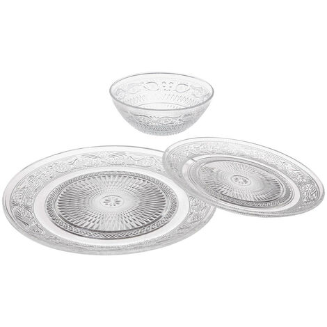 Vaisselle en verre pour 6 personnes – 18 pièces avec motif cristal – Durable et élégant pour dîners et cérémonies – Secret De Gourmet