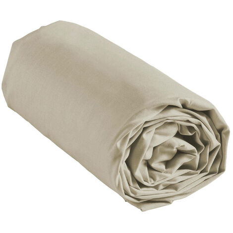 Drap housse 2 personnes 160 x 200 x 30 cm Linette coton lavé  57 fils Beige