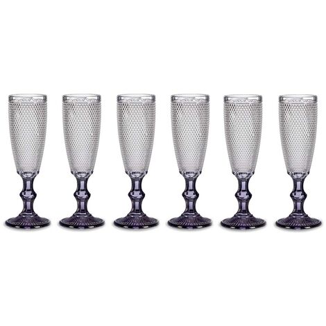 Verre à champagne avec motif et pied teinté, 185 ml, lot de 6 (1/2)