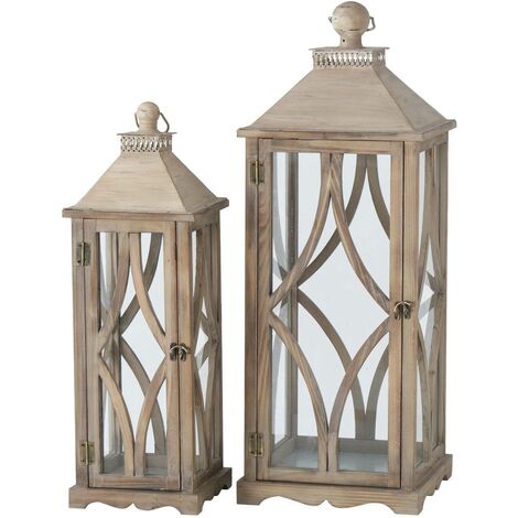 Lanterne en bois KAROL, grande, lot de 2