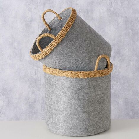 Panier De Rangement D'escalier En Forme De L - En Feutre Avec Poignée Cuir - Pour Chaussures, Jouets, Vêtements