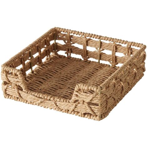 Porte-Serviettes En Jacinthe D'Eau Tressé - 19x19x8 Cm - Avec Pince De Sécurité - Rangement Table Déco