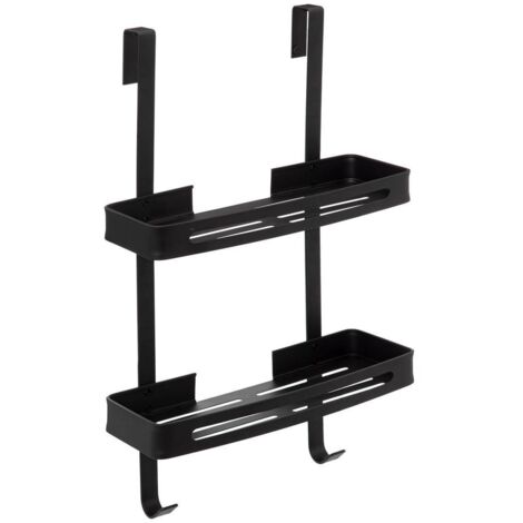 5Five Simply Smart – Serviteur de douche 2 niveaux en aluminium noir – Fixation adhésive – Longueur 32.5 cm – Hauteur 60 cm – Largeur 16 cm