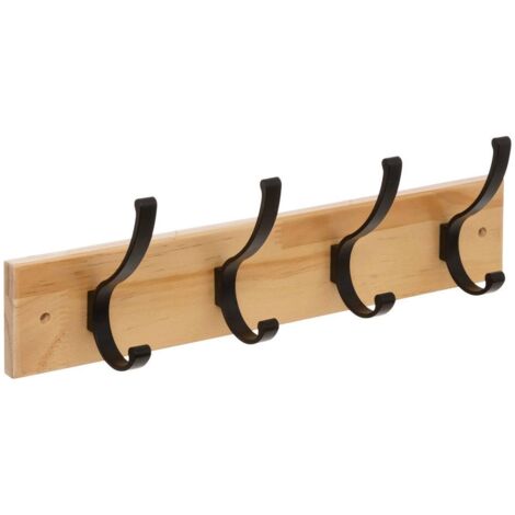 5Five Simply Smart – Patère 4 crochets en bois de Paulownia et aluminium noir L 42 cm – Fixation murale rapide – Pour entrée et chambre