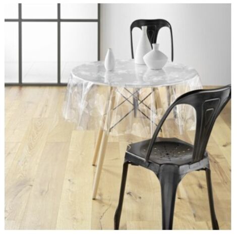 Nappe ronde transparente 140 cm – PVC 100% – Résistante à l'eau et aux taches – Imprimé fleurs – Épaisseur 0,14 mm – Bricoline