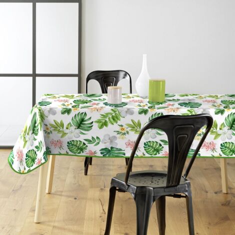 Toile cirée rectangulaire - 140x240 cm - Fleurs et feuillage tropical - Vert