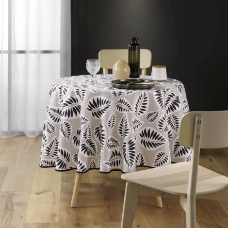 Nappe antitache ronde - Diamètre 180 cm - Feuilles - Beige (1/4)