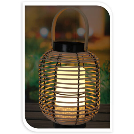 Lanterne En Rotin Naturel Et Bambou Avec LED | Décoration Patio Jardin | Style Bohème | Bougie LED Incluse | Taille 35x25x25 Cm
