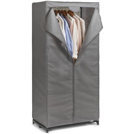 Armoire En Tissu Pliable HOMASIS Avec Housse Anti-Poussière - 74 X 50 X 172 Cm, Noir/Gris/Marron