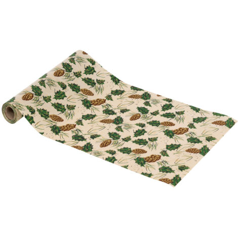 Chemin de table Tissu Beige avec Pommes de pin et feuilles de Houx 28 x 300 cm - Feeric Christmas (1/3)