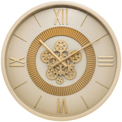 Atmosphera – Pendule murale en métal beige D 50 cm – Rouages mobiles – Mécanisme silencieux – Design moderne pour décoration intérieure
