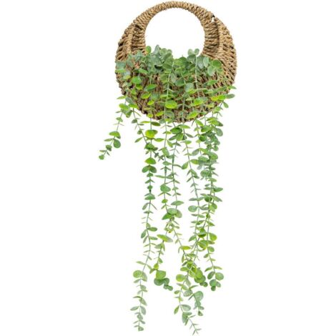 Atmosphera – Plante verte artificielle eucalyptus suspendue H 26 cm – Support en osier tressé – Rendu naturel pour intérieur moderne