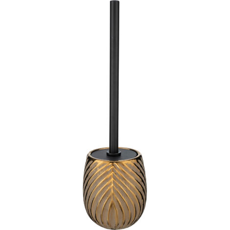 Wenko – Brosse WC en céramique noire chic moderne – Dimensions Ø 10 cm x 39 cm – Récipient fermé pour hygiène et discrétion (1/4)