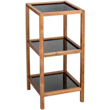 Étagère 3 niveaux Fondi WENKO, Rangement salle de bain, Meuble salon, Etagères en verre, Acacia massif et verre sécurité, 36 x 79 x 36 cm, Bois et Noir (1/5)