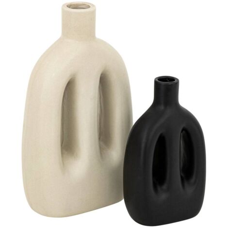 Atmosphera – Lot de 2 vases en céramique mate H 20 cm et H 14 cm – Design moderne pour fleurs sèches – Idéal pour décoration intérieure