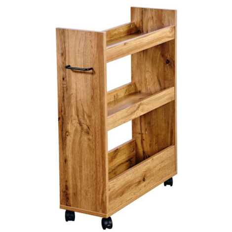 Desserte de cuisine en bois 3 étages – Marron – H 78 x P 60 x L 22 cm – 4 roulettes pour déplacement facile – Kesper