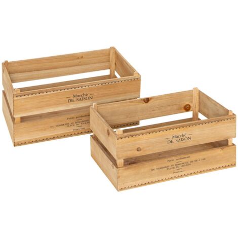 Atmosphera – Lot de 2 cagettes en bois de peuplier – Dimensions 35x22x17 cm et 30x19x15 cm – Rangement décoratif pour intérieur