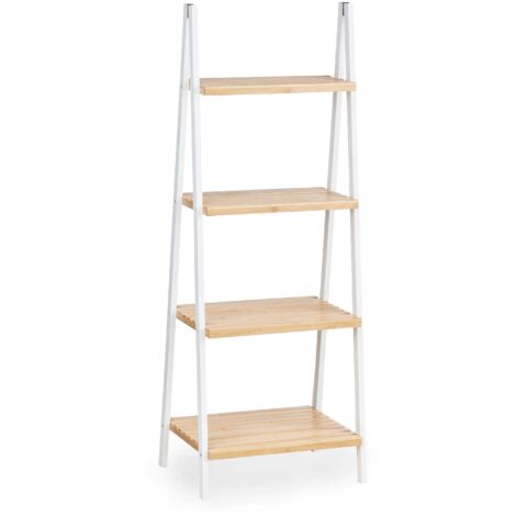 Étagère blanche en bambou et pin 40 x 30 x 109 cm – Charge max 40 kg – Montage facile – Meuble de rangement salle de bain – Berilo (1/5)