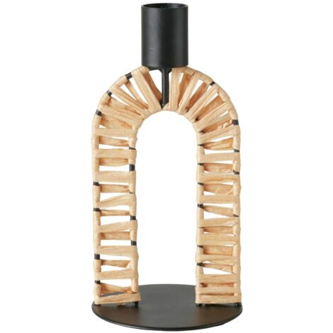 Bougeoir en métal avec tressage en paille TOKE, 16 cm (1/4)