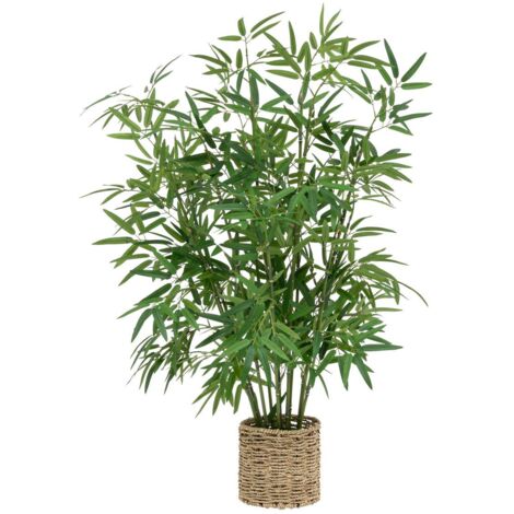 Atmosphera – Plante verte artificielle bambou 100 cm – Pot en fibres naturelles D 45 cm – Décoration intérieure sans entretien
