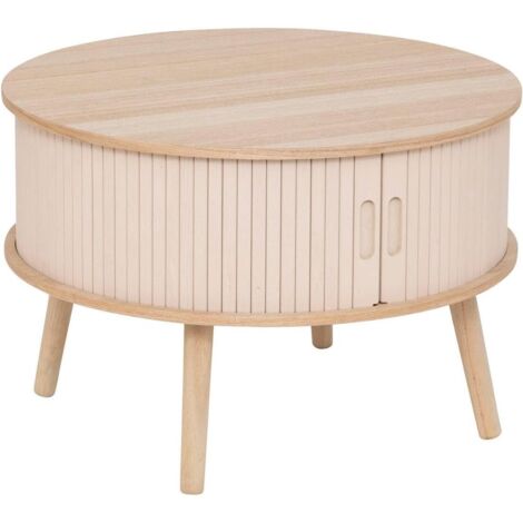 Atmosphera – Table basse ronde D60 avec portes coulissantes – Plateau en bois MDF et pin – Style épuré pour petits espaces – Hauteur 40,7 cm