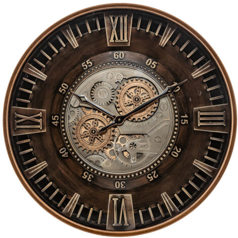 Pendule murale Marron style industriel avec rouages mobiles D 59 cm - Atmosphera (1/5)