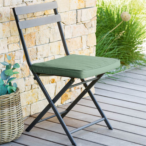 Hesperide – Galette de chaise 40x40x4cm en polyester vert olive – Imperméable et résistant aux UV – Housse amovible lavable en machine