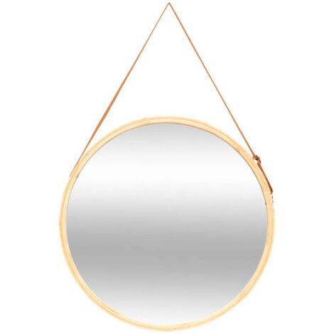 5Five Simply Smart – Miroir mural rond 50cm en bambou avec lanière cuir – Design élégant pour intérieur moderne – Épaisseur 1.5cm – Poids 1.14kg
